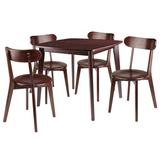 Set of 5 Rich Walnut Dining Square Table with Chairs 34"
