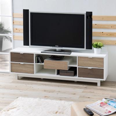 Modern 70-inch White TV Stand Entertainment Center with Natural Wood Accents - 70.8 x 15.7 x 21.8 inches