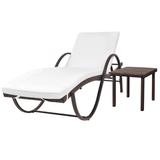 vidaXL Sun Lounger with Cushion & Table Poly Rattan Brown - 76" x 25.6" x 22"