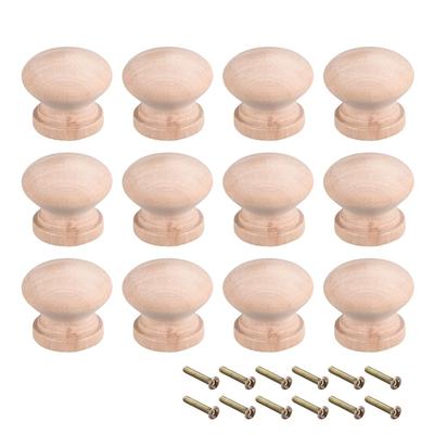 Cabinet Round Pull Knobs 28mm Dia Furniture Kitchen Drawer Wood 12pcs - 28mmx23mm(D*H)-12pcs