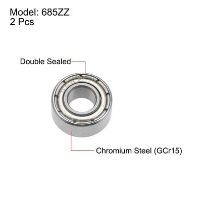 685ZZ Deep Groove Ball Bearings Z2 5x11x5mm Double Shielded Chrome Steel 2pcs - 5mmx11mmx5mm