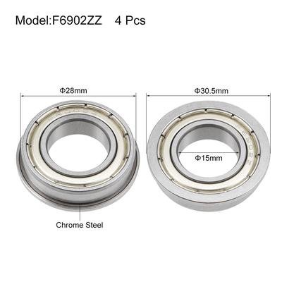 F6001ZZ Flange Ball Bearing 12x28x8mm Shielded Chrome Bearings 4pcs