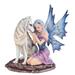 Q-Max 6.75"H Bleu and Purple Fairy with White Wolf Statue Fantasy Decoration Figurine