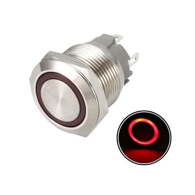 1x Latching Metal Push Button Switch 19mm Mounting Dia 1NO 24V LED Light - Red