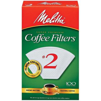 Melitta #2 Cone Coffee Filters, White, 100 Count