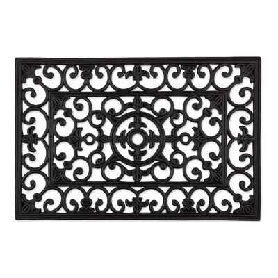 18" x 30" Black Rectangular Natural Rubber Wrought Iron Doormat