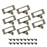 Label Holder Pull Handles, Vintage Zinc Alloy 54x35mm 8 Pcs w Screws - Bronze Tone