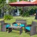 Gymax 4PCS Patio Outdoor Rattan Conversation Furniture Set w/ - See Details