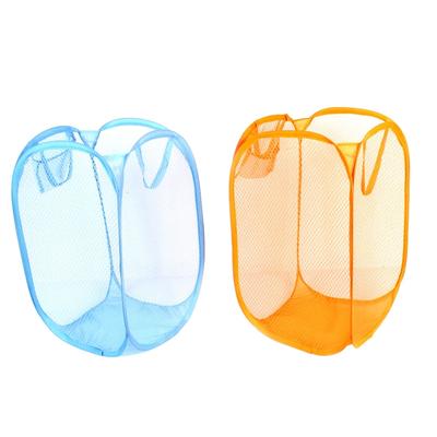 Folding Pop Up Laundry Clothing Washing Basket 2 Pcs Blue Orange - Blue,Orange