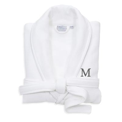 Authentic Hotel and Spa White Unisex Turkish Cotton Waffle Weave Terry Bath Robe with Grey Block Monogram