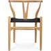 Woven Wood Armchair with Arms Open Y Back Mid Century Modern Office Dining Chairs Black Seat Kitchen Bedroom Organic Rattan