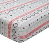 Lambs & Ivy Little Spirit White/Coral/Mint Southwest Geometric Stripe 100% Cotton Baby Fitted Crib Sheet