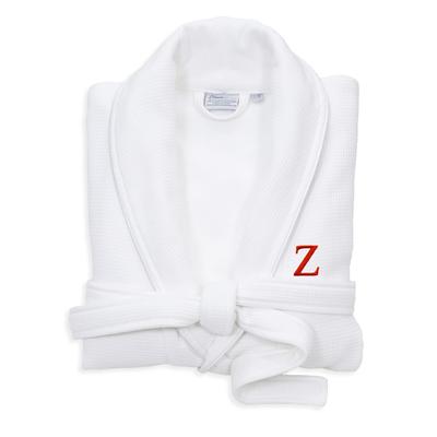 Authentic Hotel and Spa White Unisex Turkish Cotton Waffle Weave Terry Bath Robe with Red Block Monogram