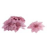 Home Christmas Tree Artificial Glitter Hanging Ornaments Flower 10 Pcs - Pink