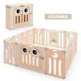 14-Panel Baby Playpen Kids Activity Center Foldable Play Yard with Lock Door - 57.5" x 59" x 25" (L x W x H)