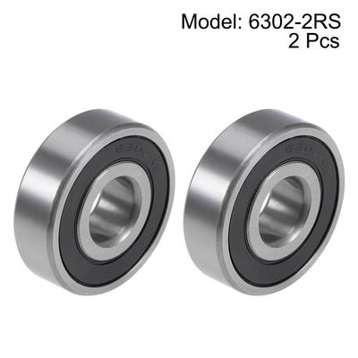 6302-2RS Deep Groove Ball Bearings Z2 15x42x13mm Double Sealed Chrome Steel 2pcs - 15mmx42mmx13mm