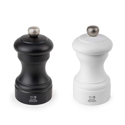 Peugeot Bistro 4 Inch Black Matte Pepper Mill and 4 Inch White Matte Salt Mill Set - Black Matte & White Matte