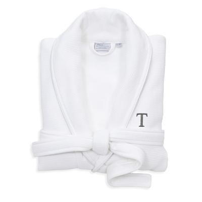 Authentic Hotel and Spa White Unisex Turkish Cotton Waffle Weave Terry Bath Robe with Grey Block Monogram