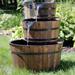 Rustic 3-Tier Wood Barrel Outdoor Water Fountain Garden Feature - 30"