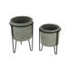 Modern Cement Planters In Black Metal Stands Set Of 2 - 8.5 X 6.25 X 6.25 inches