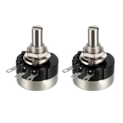 500K Ohm Variable Resistors Single Turn Rotary Carbon Film Potentiometer 2pcs - Black,Silver Tone