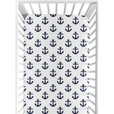 Navy Blue White Anchors Boy Girl Fitted Crib Sheet - Nautical Theme Ocean Sailboat Marine Sailor Anchor Unisex Gender Neutral