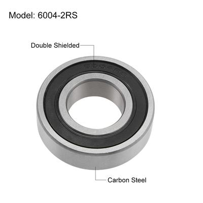 6004-2RS Deep Groove Ball Bearings Z2 20x42x12mm Double Shielded Carbon Steel - Silver Tone