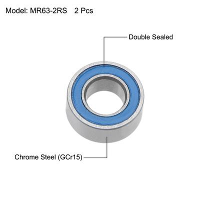 MR63-2RS Ball Bearings Z2 3x6x2.5mm Double Sealed Chrome Steel Seal 2pcs - Blue