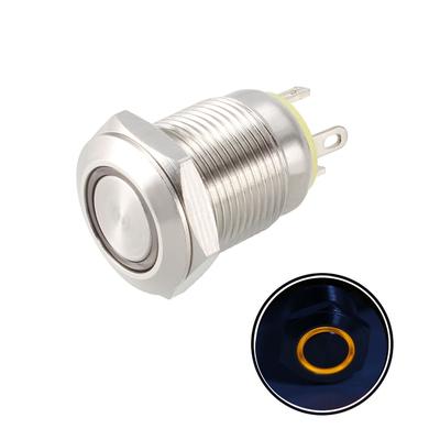 Momentary Metal Push Button Switch 12mm Mounting Dia 1NO 3-6V LED Light - Yellow