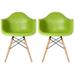 Set of 2 Plastic Accent Modern Designer Dining Chair With Arms Molded Shell Desk Natural Wooden Legs Kitchen Patio