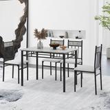 Costway 5 Piece Dining Set Faux Marble Top Table 30'' and 4 Padded