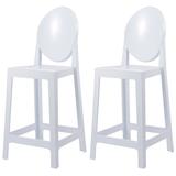 Set of 2 Modern 25" Seat Counter Height Stool With Oval Backs Plastic Molded High Chairs For Dining Patio Kitchen Crystal Garden