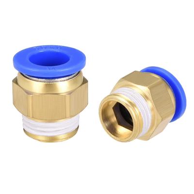 4Pcs 1/2"G Male Straight Thread 14mm Push In Joint Pneumatic Fittings - Gold Tone,Blue