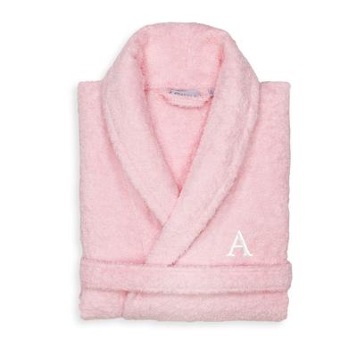 Authentic Hotel and Spa Unisex Pink Turkish Cotton Terry Bath Robe with White Block Monogram