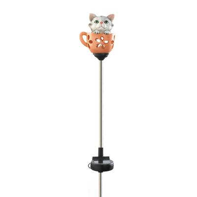 Set of 2 Kitten In Cup Solar Stakes - Orange