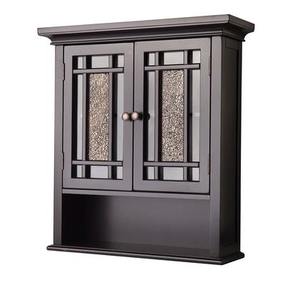 Espresso Bathroom Wall Cabinet with Amber Mosaic Glass Accents - 7 x 22 x 24 inches