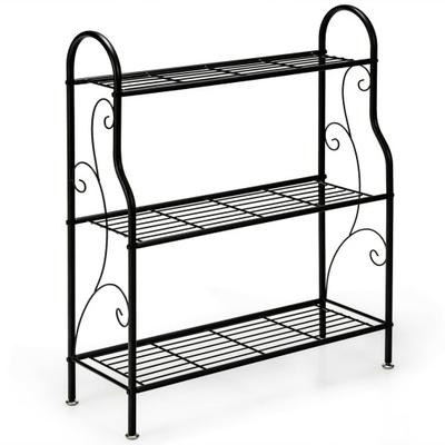 Costway 3-Tier Scrollwork Designed Metal Plant Stand-Black