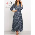 Robe longue à imprimé floral pour femmes tunique de plage élégante manches trois quarts col en V