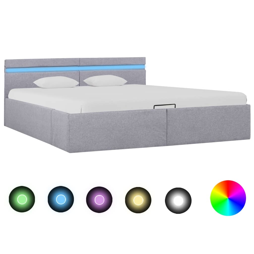 vidaXL Bett mit Bettkasten Hydraulisch LED Hellgrau Stoff 180x200 cm Image