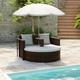 vidaXL Gartenbett mit Sonnenschirm Braun Poly Rattan