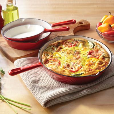 3-Pc. Cast Iron Enameled Skillet Set by BrylaneHome in Red Cookware