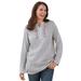 Plus Size Women's Embroidered Thermal Henley Tee by Woman Within in Heather Grey Vine Embroidery (Size 3X) Long Underwear Top