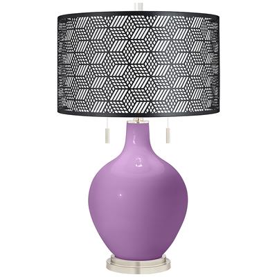 African Violet Toby Table Lamp With Black Metal Sh...