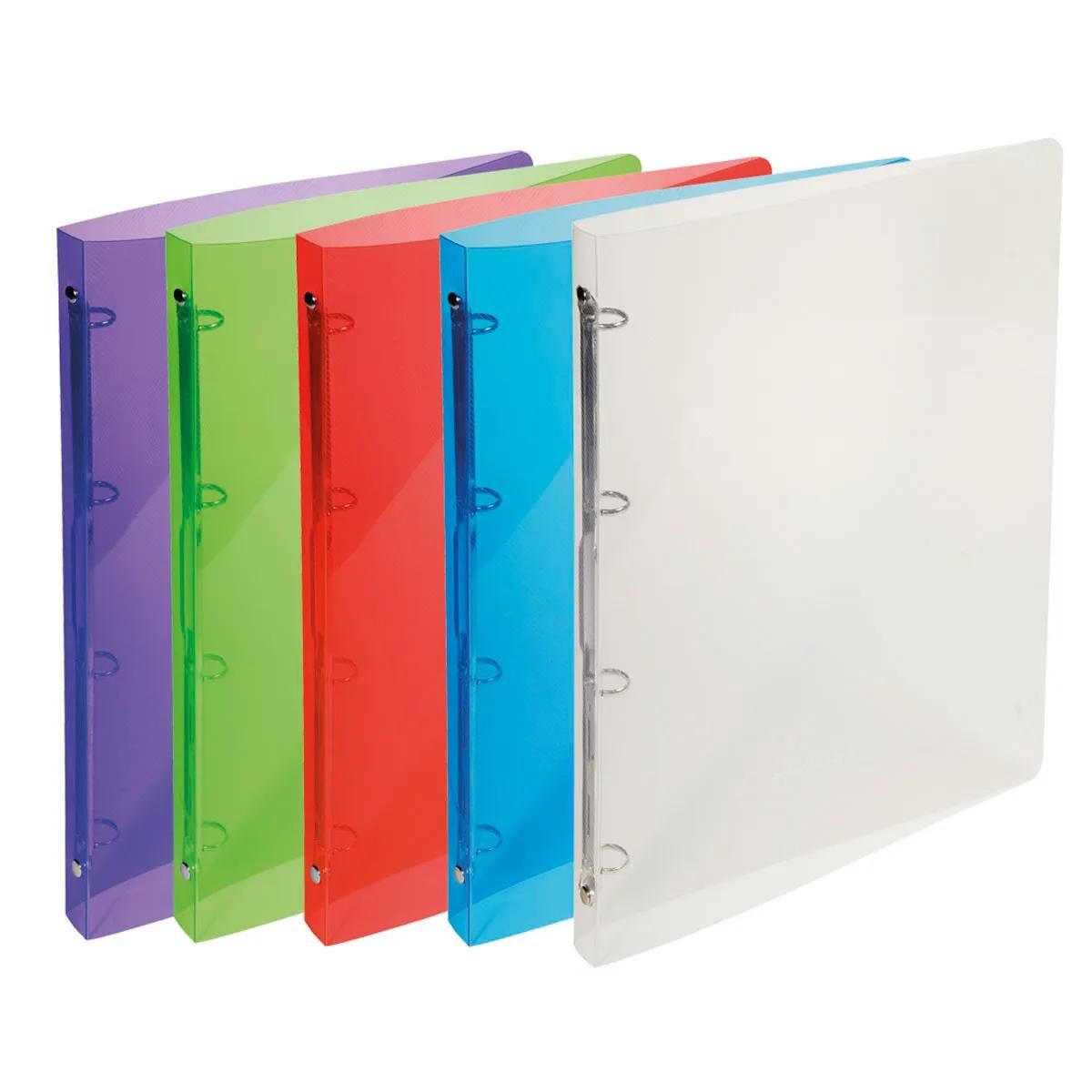 Exacompta 51198E 30x Ringbuch aus PP 500µ mit 4 Ringen 15mm, Rücken 20mm, Crystal, für Format DIN A4 - Farben sortiert Image