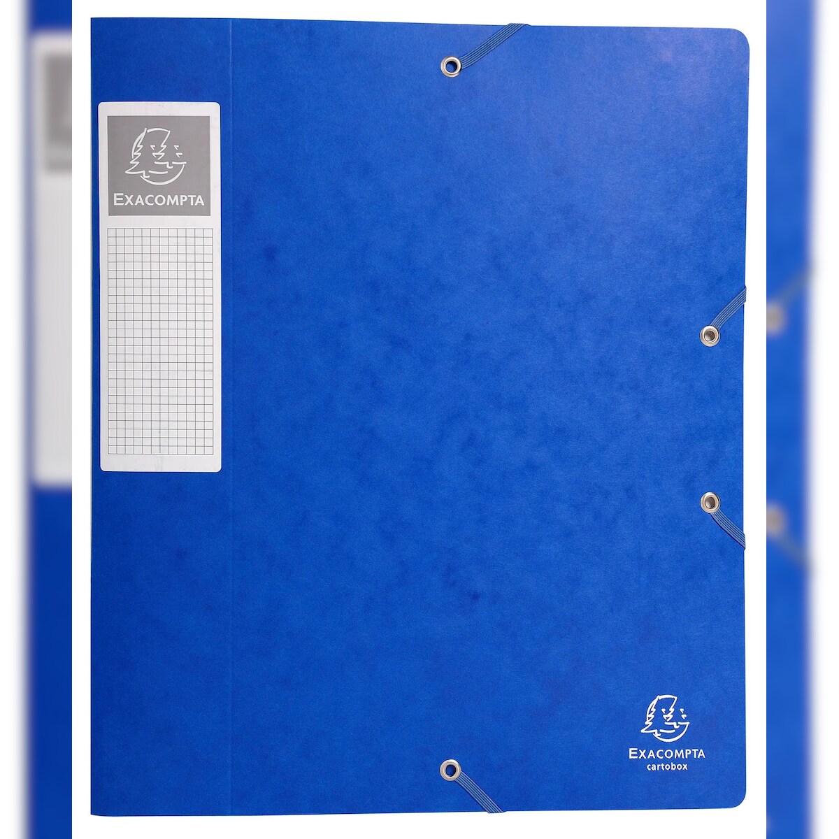 Exacompta 16005H 10x Archivbox Cartobox, flach geliefert Rücken 60mm aus Colorspan-Karton, mit 3 Klappen und Gummizug, 25x33cm für DIN A4 - Blau Image