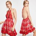 Free People Dresses | Free People Beach Day Halter Dress Nwt | Color: Red/White | Size: M