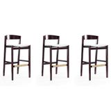 Klismos 40.75 in. Ivory and Dark Walnut Beech Wood Barstool (Set of 3) - Manhattan Comfort 3-BS014-IV