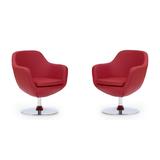 Caisson Red and Polished Chrome Faux Leather Swivel Accent Chair (Set of 2) - Manhattan Comfort 2-AC028-RD