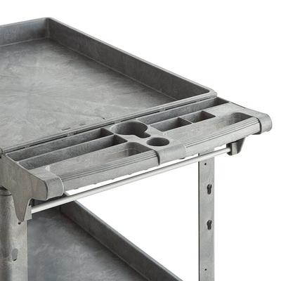 Lavex Large Gray 2-Shelf Utility Cart with Premium Handle, Built-In Tool Compartments, and Oversized Wheels - 46 3/4" x 25 1/2" x 37 5/16"