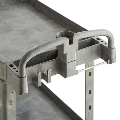 Lavex Large Gray 2-Shelf Utility Cart with Ergonomic Handle, Built-In Tool Compartments, and Oversized Wheels - 43 1/8" x 24 5/8" x 38 1/8"